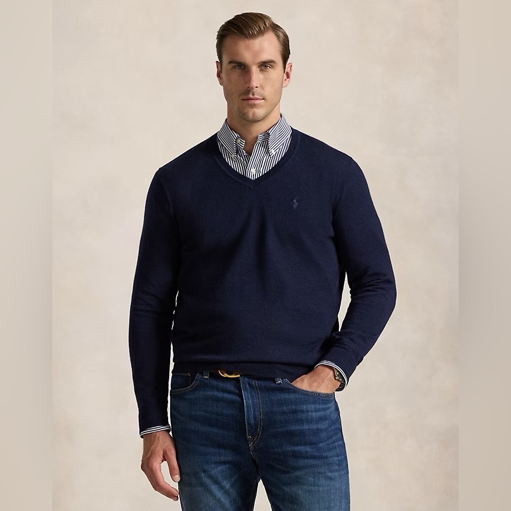 Polo Ralph Lauren Washable Merino Wool V Neck Sweater Men’s XL